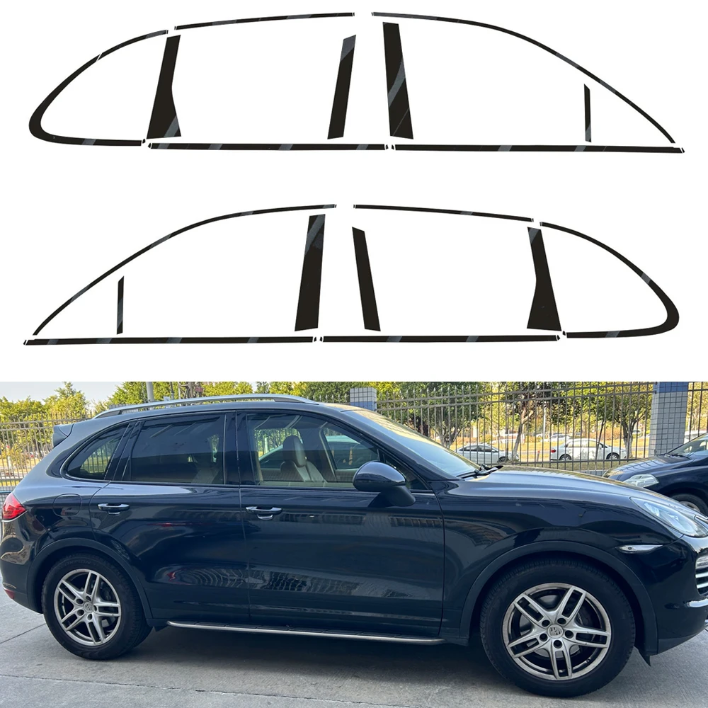 Dla Porsche Cayenne 2010-2016 SUV Window Chrome Usuń zaciemnienie słupków ABC Błyszczące czarne naklejki