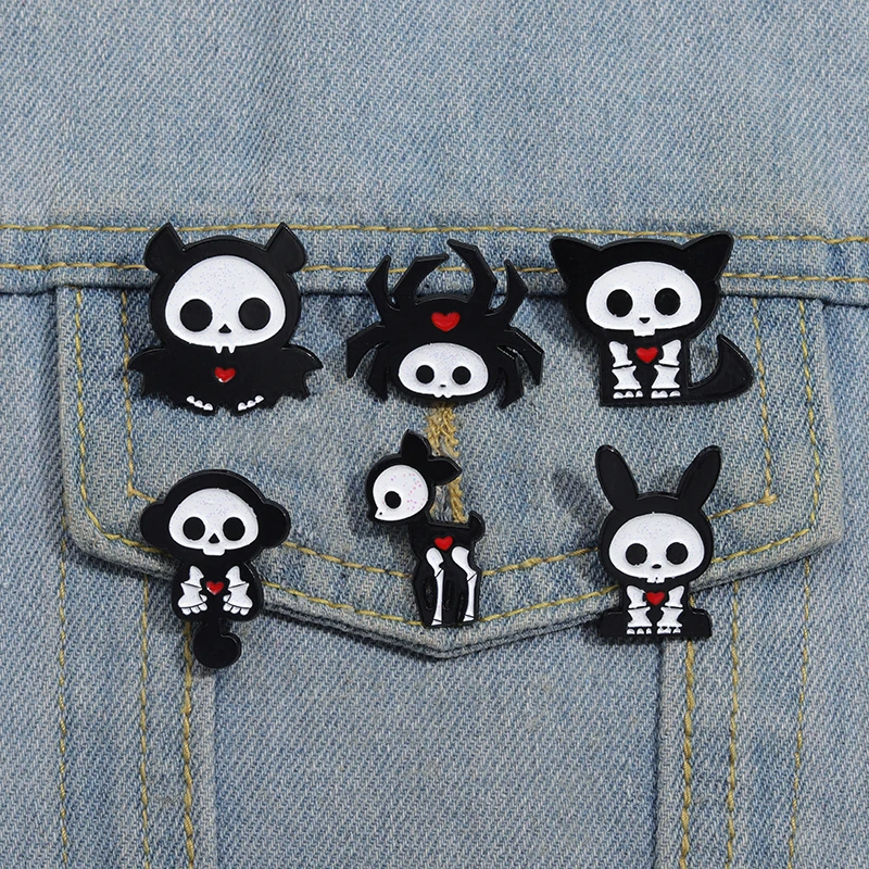 Punk Gothic Animal Enamel Pins Black White Cute Cartoon Demon Brooches Lapel Badge Backpack Clothes Jewelry Accessories Pin Gift