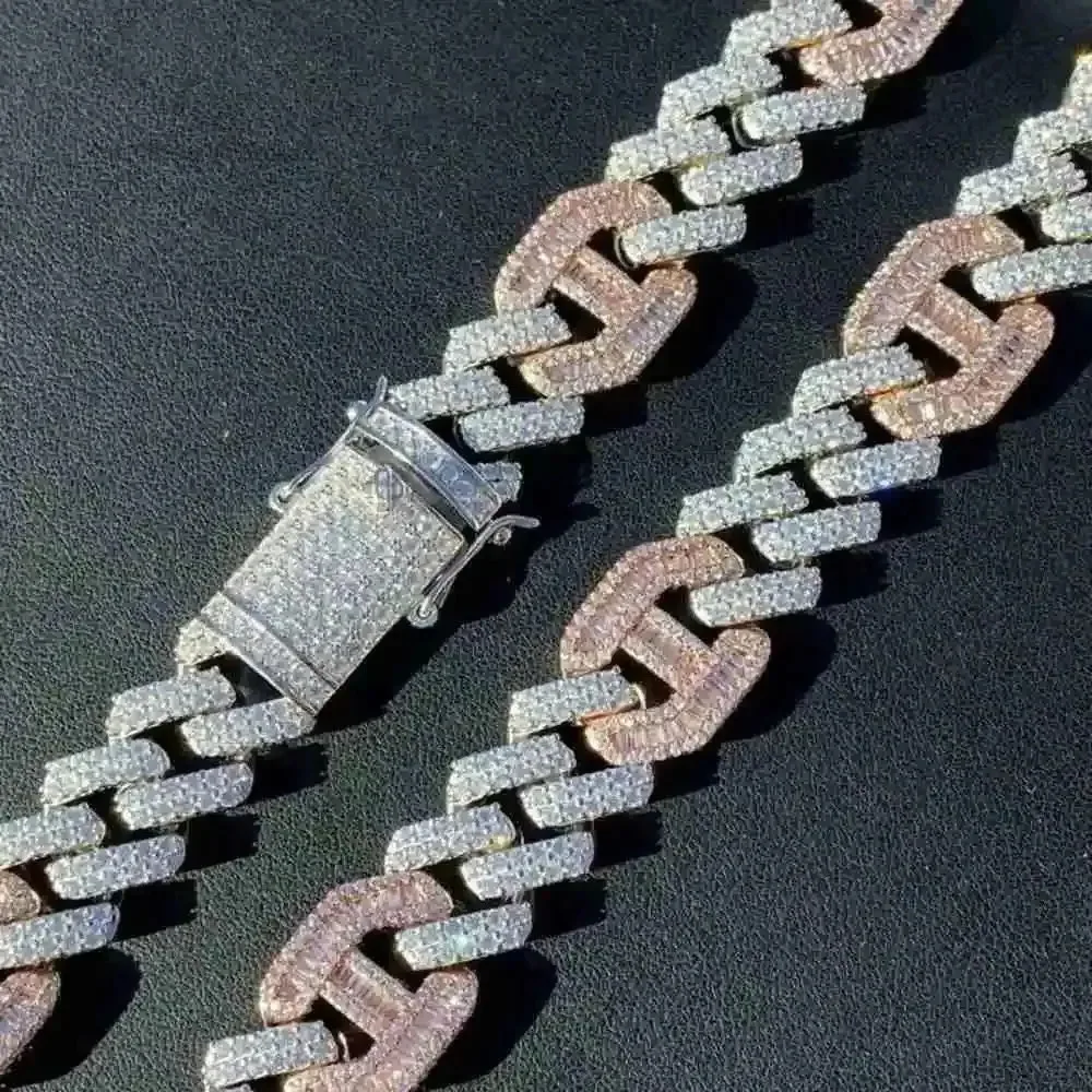 Cadena cubana con punta de eslabones Figarucci para hombre, plata maciza 925, oro rosa, Hip Hop