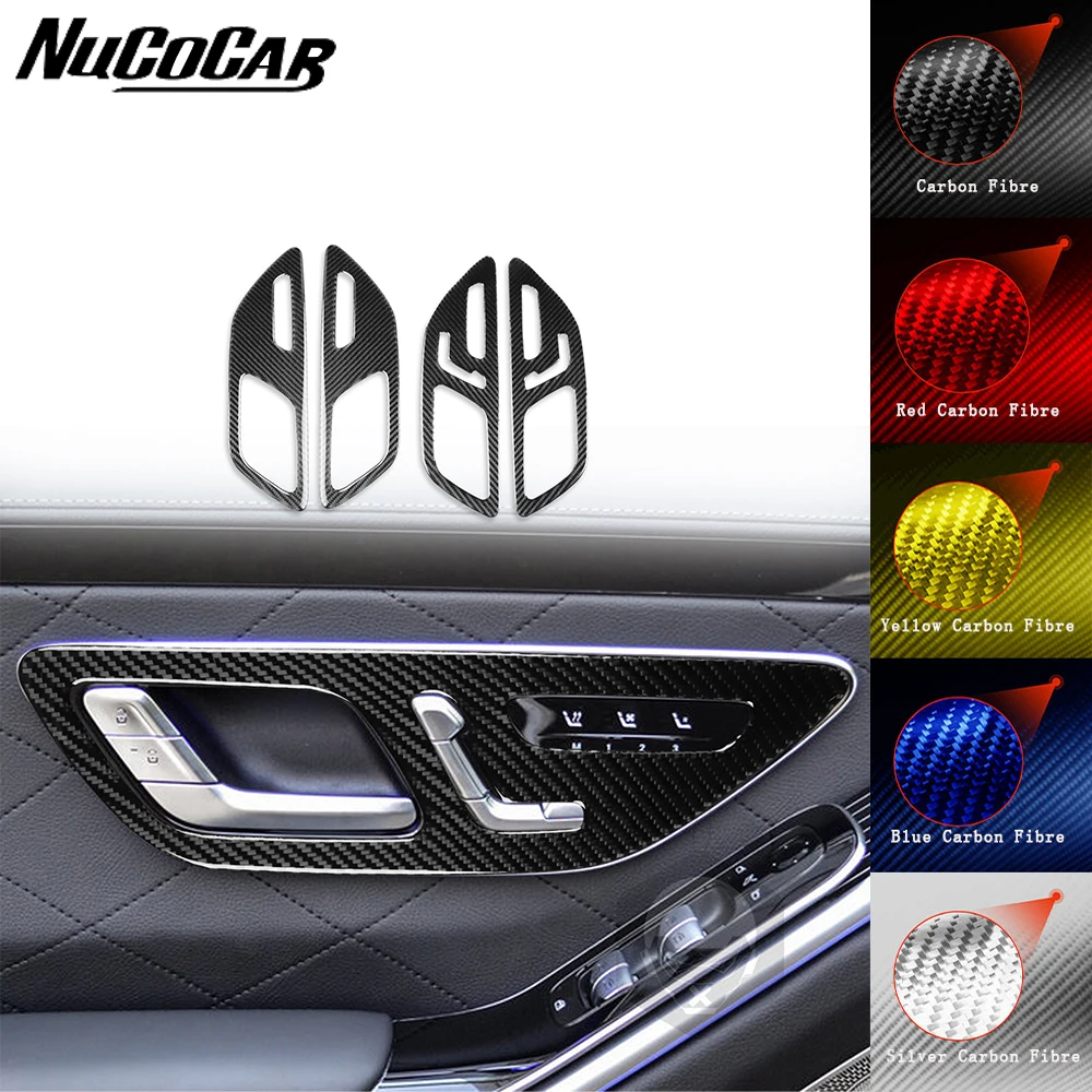 For Mercedes-Benz Maybach S Class 2021-2024 Carbon Fiber Inner door handle panel Car Interior Accessories Decorative Stickers