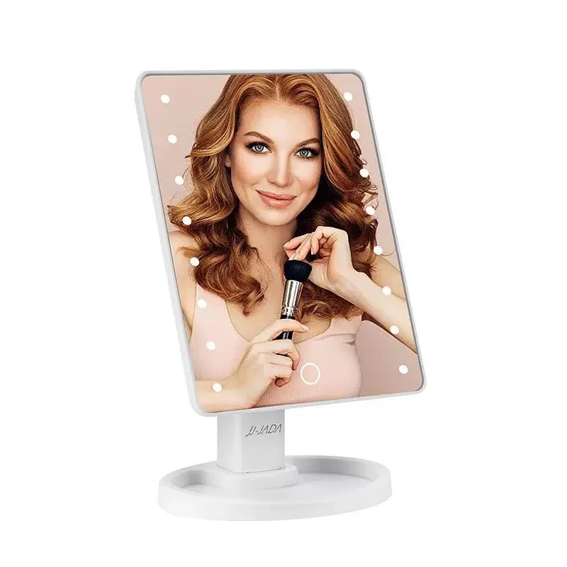 16LED roterende aanraakspiegel met instelbare helderheid en dimbaar licht, 3 snelheden, perfect voor make-up, huidverzorging, verzorging