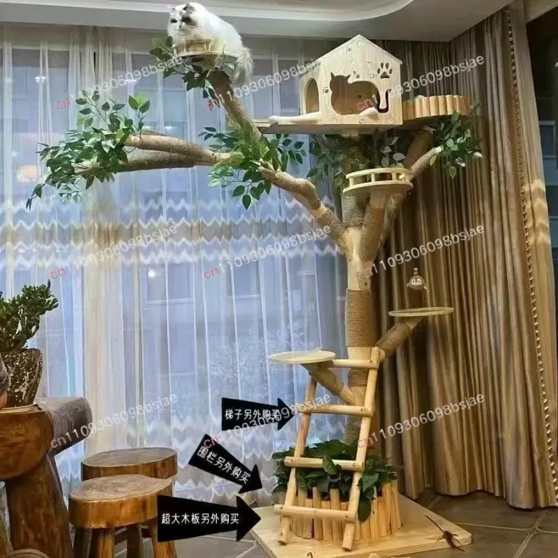 Solid wood cat climbing frame luxury household cat nest integrated four seasons cat scratch column