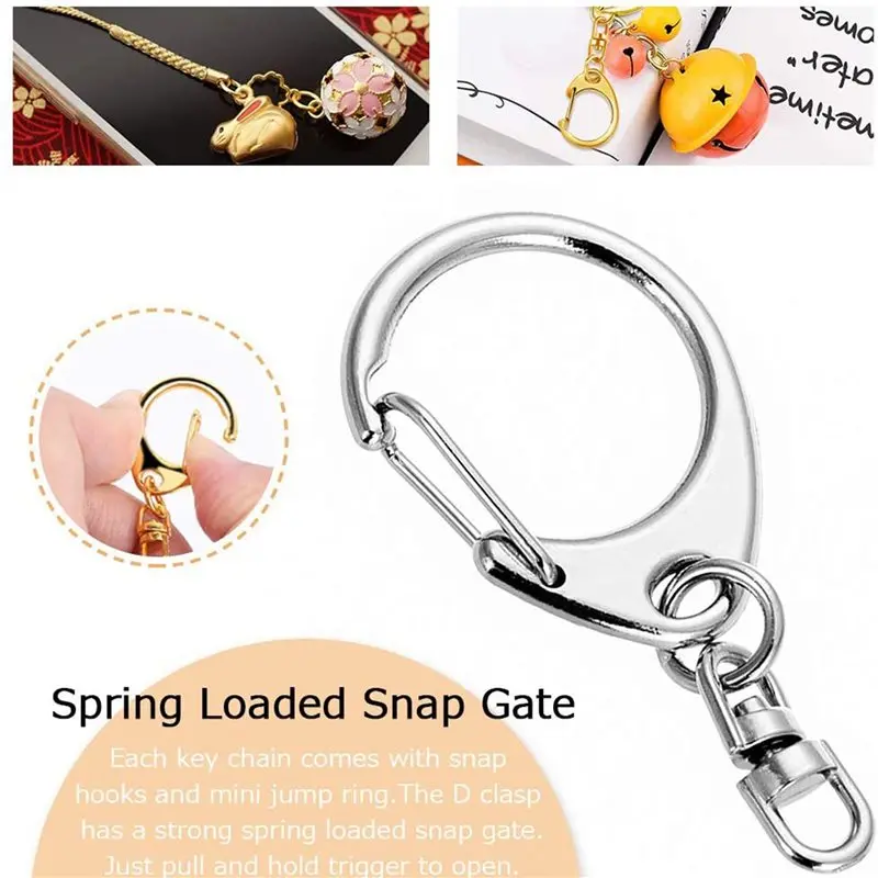A20F-500 Piece D Hook Keychain Hardware With Jump Rings, Metal Split Key Ring Clips With Chain For Craft Charm Making DIY