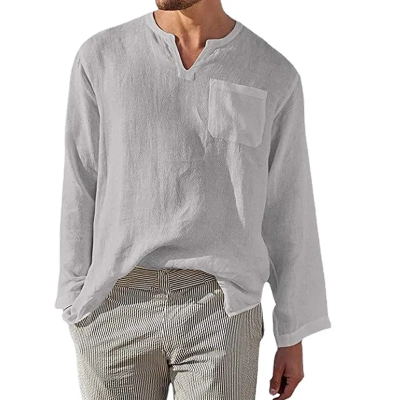 Spring and Autumn New Youth Trendy Loose Multi color Long sleeved Shirt for Men Simple and Versatile Casual V-neck Shirt