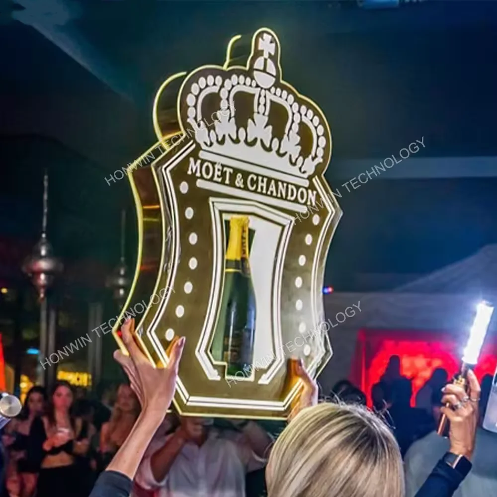 Club nocturno Bar salón artesanías acrílicas logotipo personalizado marca LED iluminado corona botella presentador para champán exhibición VIP