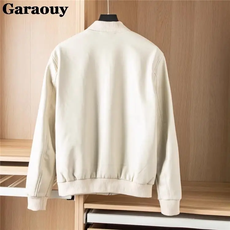 Garaouy 2023 Imitation Leather Simplicity Motorcycle Coats Cardigan Men\'s Clothes Autumn Casual Loose Bomber Jacket Zipper Male