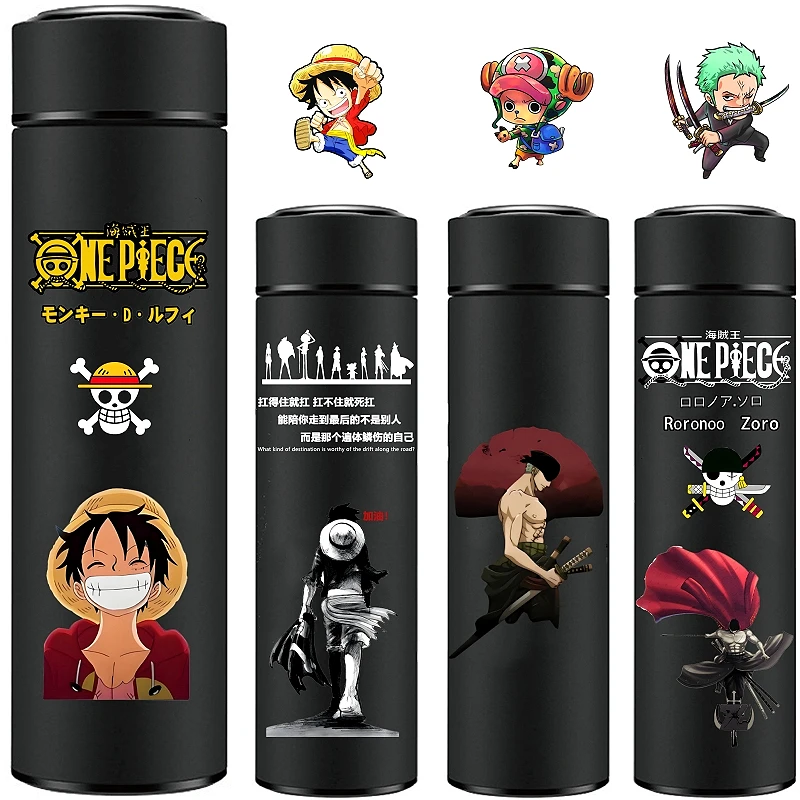 One Piece Anime Figure 304 Stainless Steel Thermos Cup Cartoon Pattern Luffy Roronoa Zoro Action Figure High Capacity Water Cup