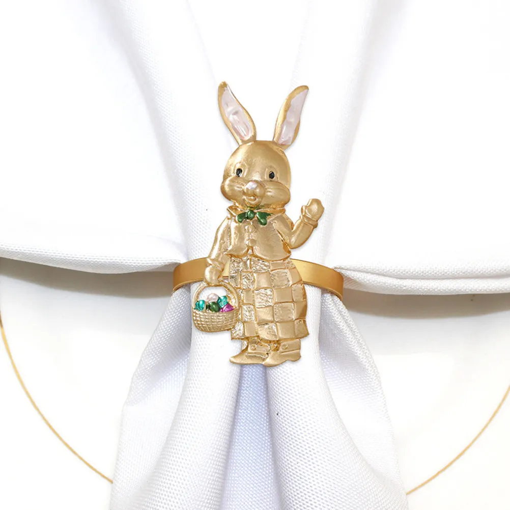 

6Pcs Rabbit Napkin Rings Easter Alloy Cute Bunny Shape Decorative Napkin Holders for Home Restaurant Party Serviette Buckles