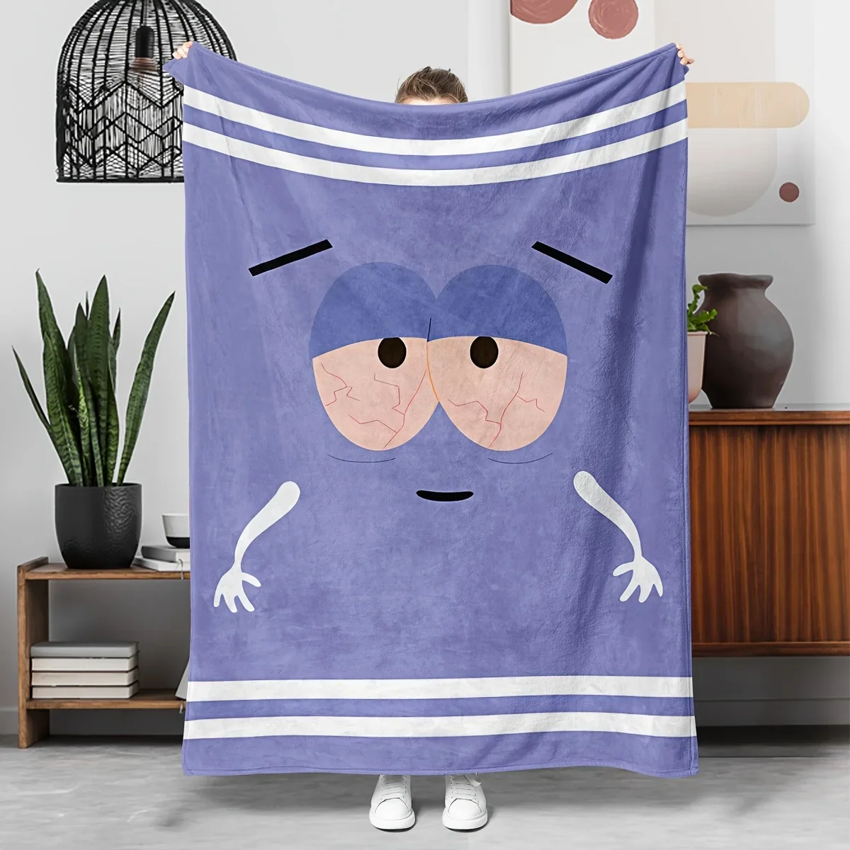 Glam Style Cartoon Print Flannel Throw - Ultra-Soft, All-Season, Tear Resistant, Perfect for Sofa, Bed, Office Nap - Ideal Gift