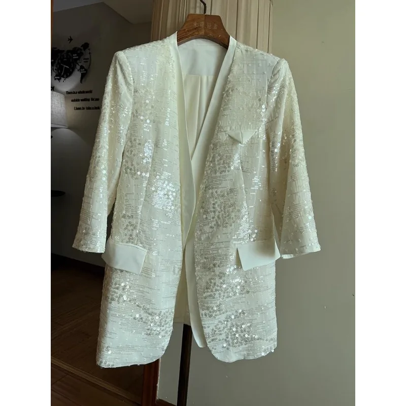 SuperAen Summer Sequined Blazer High-end Loose OL Suit Top Women Jacket and Coat