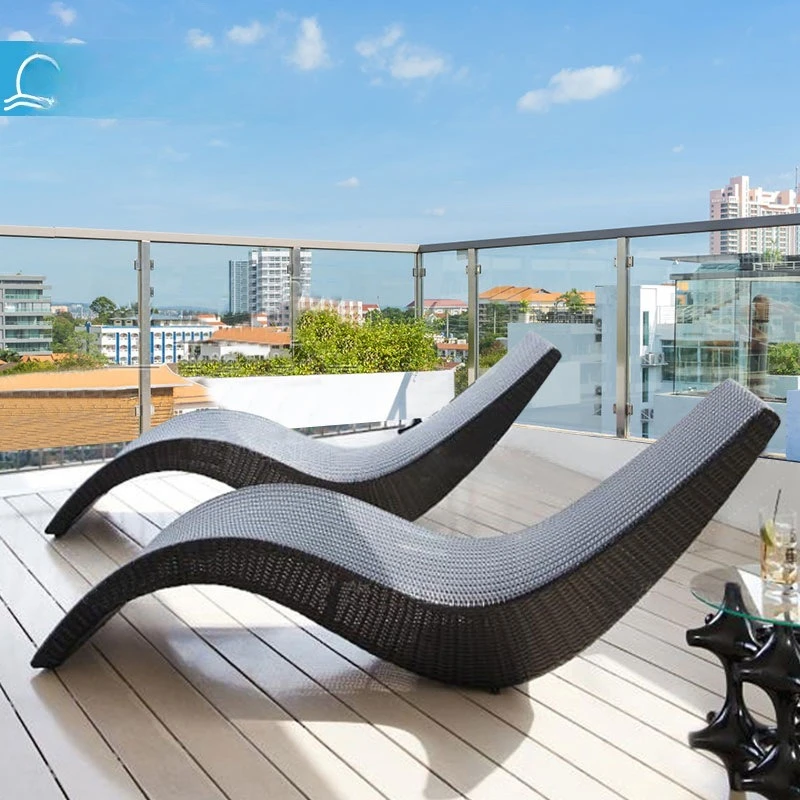 Outdoor loungers, rattan resort club pool loungers, outdoor open-air garden leisure waterproof and sunscreen beach chairs