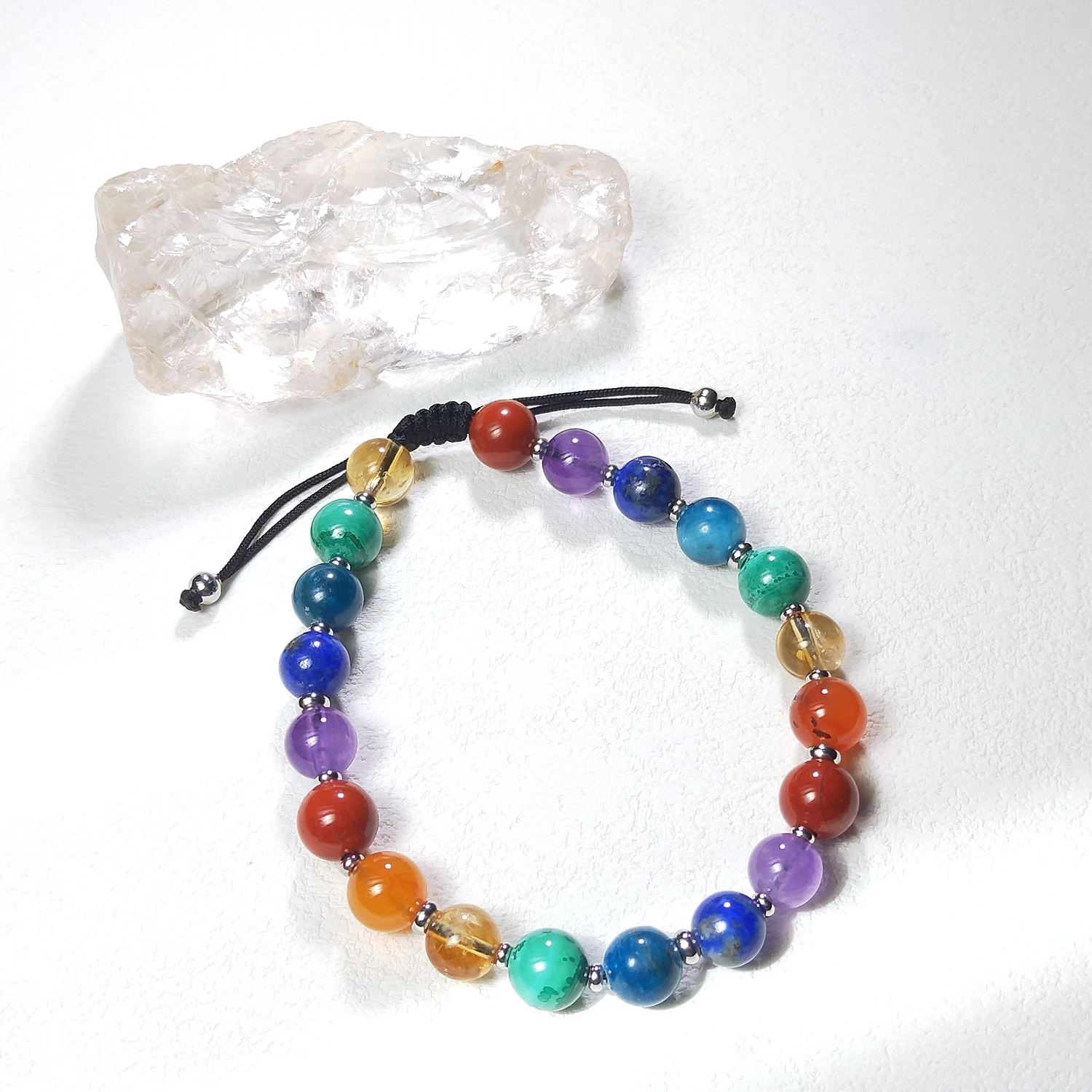 Lii Ji Natural Stone 7 Chakras Beaded 8mm Adjustable Bracelet For Male Jewelry view 3