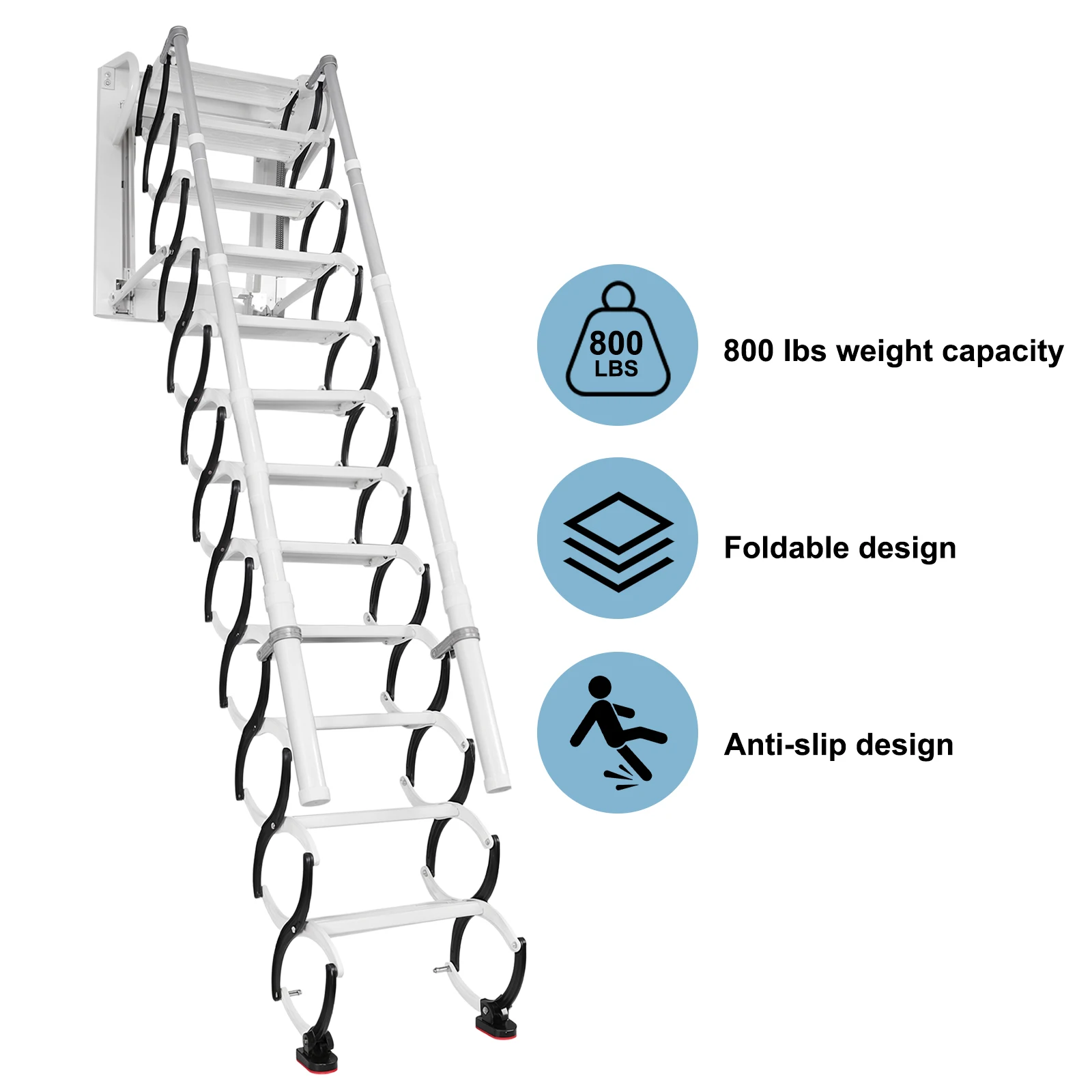 Wall-Mounted Folding Stairs Telescopic Attic Ladder (12 Steps 3.05-3.5M)