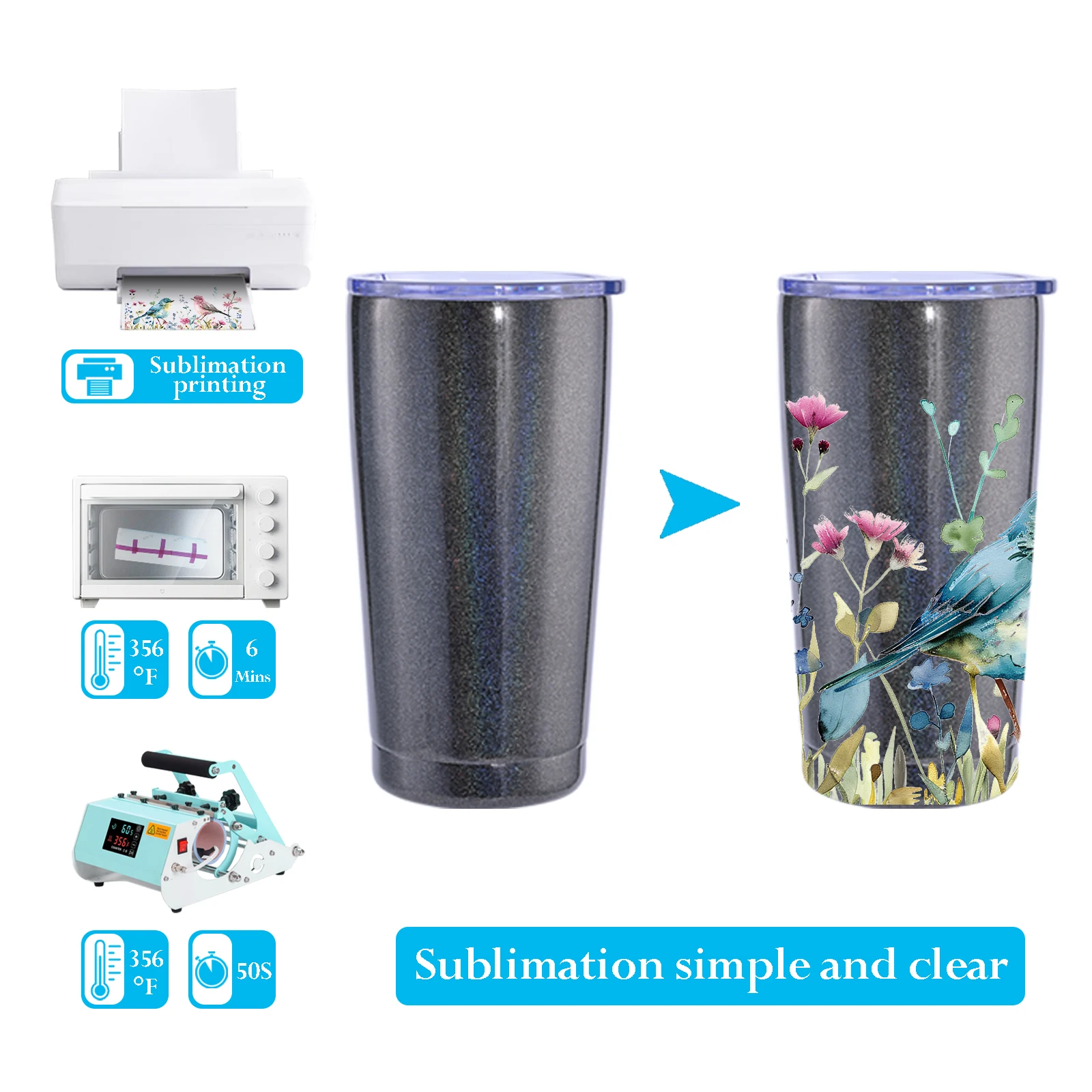 Gobelet blanc scintillant à sublimation, bouteille d'eau sous vide colorée, thermos d'isolation, tasse à café de voyage, 5 couleurs, paquet de 25, 20 oz, 30oz