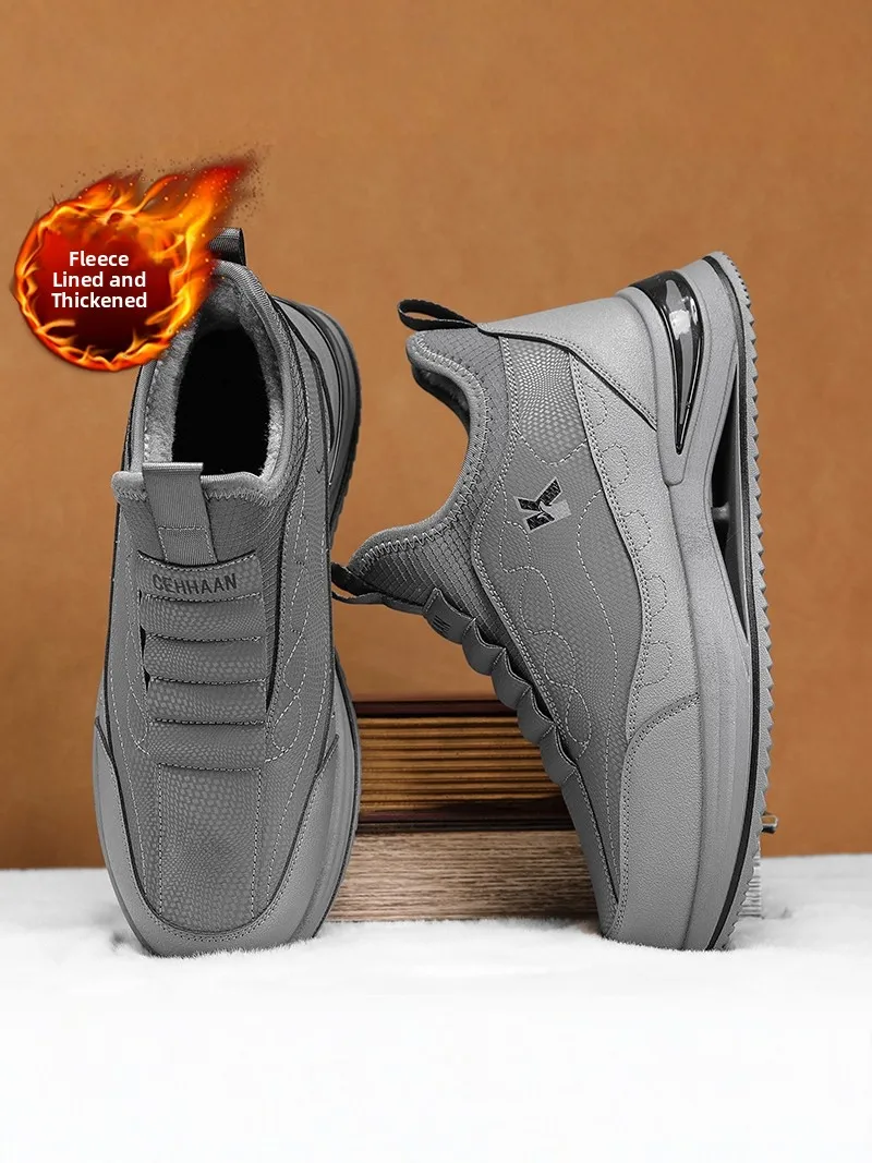 

Men's High-Top Shoes Winter Warm Fleece Slip-On Work Safety Shoes Anti-Slip Wear-Resistant Casual Style Rubber Outsole
