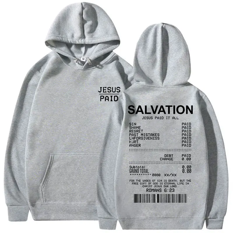 Christian Salvation Jesus Paid It All Bible Verse Bluza z kapturem Mężczyźni Kobiety Moda Casual Oversized Bluza Tops Męskie bluzy z polaru