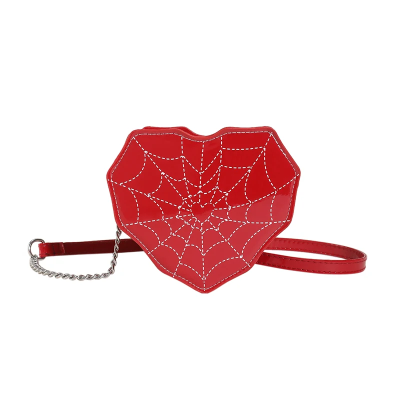 

Newly Gothic Mini Leather Shoulder Bag Women Novelty Heart Shape Spider Web Crossbody Bag Female Punk Red Shopper Handbag