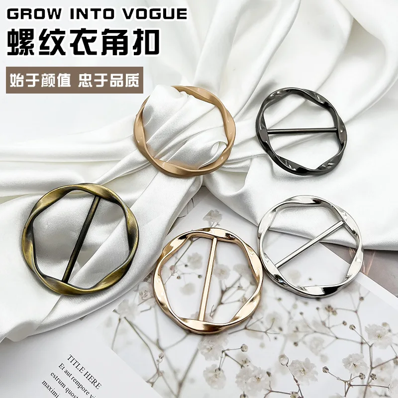 1pcs Fashion Metal Corner Knotted Buttons Ring Scarf Button Shirt T-shirt Hem Knotted Pearl Waist Buckle Clothing Accessories