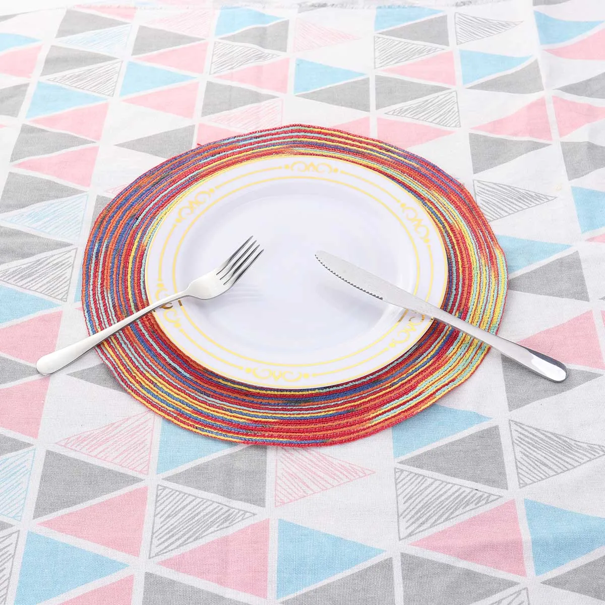 

6Pcs Round Cotton Linen Woven Placemat Anti-Skid Heat Insulation for Western Food Pad Home Decoration Woven Placemat