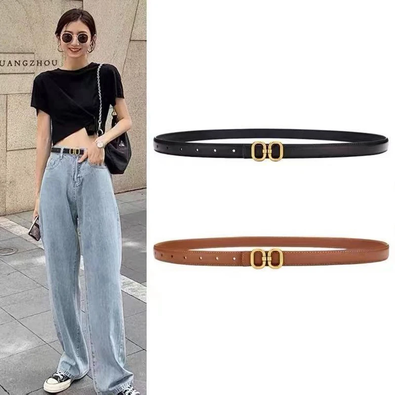 Fashion PU Leather Belt For Women Metal Buckle Waist Strap Female Jeans Dress Trouser All-match Decorative Waistband