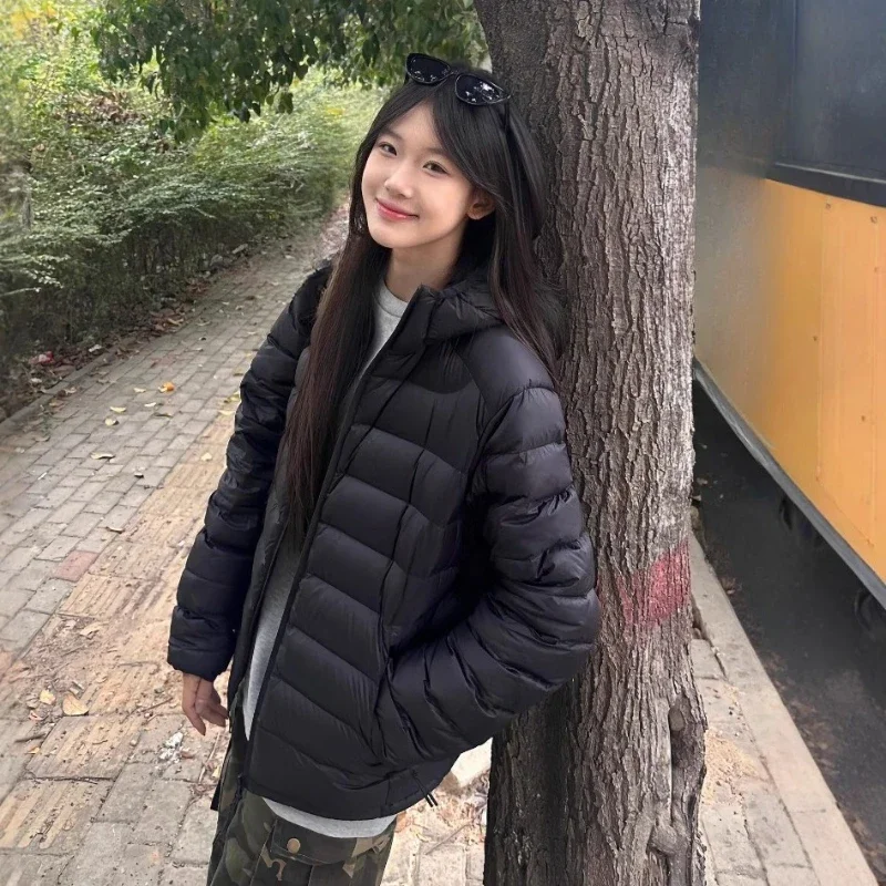 White Duck DownBeautiful Comfortable Gentle Down Jacket Short Year Light Letter Printing Winter Couple Hooded Jacket