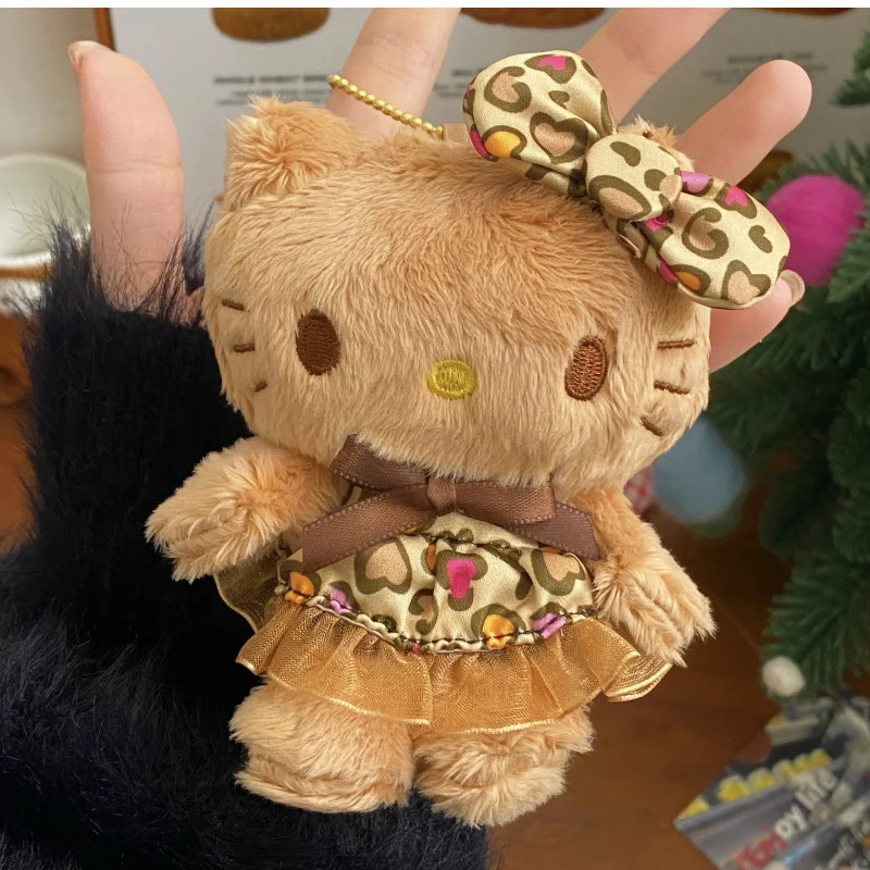 Cartoon Leopard Pattern Kitty Plush Keychains Cute Brown Kitten Animal Plush Toy Doll Girl Backpack Pendant Hanging Decorative