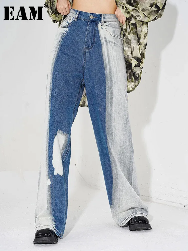 

[EAM] High Waist Blue Denim Gradual Color Casual Long Wide Leg Jeans New Women Trousers Fashion Tide Spring Autumn 2024 1DH4937