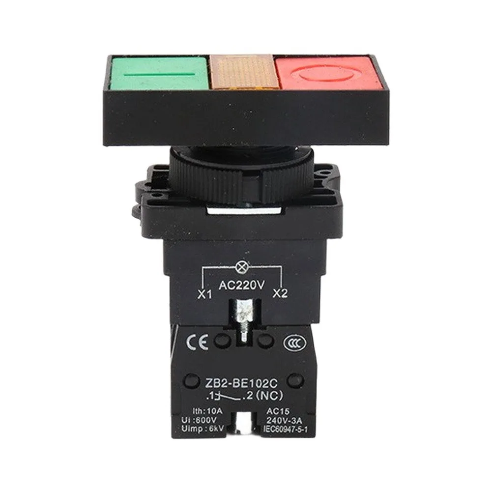 Dual Head Push Button Switch with Green Red Buttons and Indicator Lamp for Electrical Control Applications AC 660V DC 400V