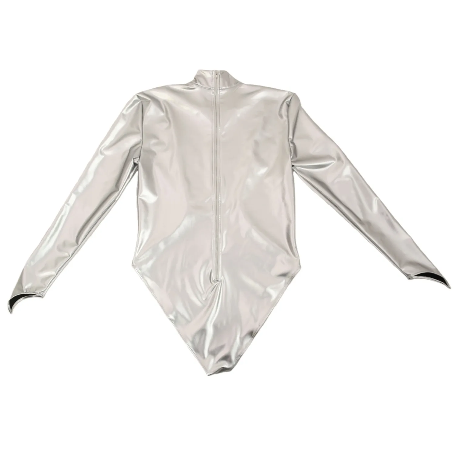 Wet Look PVC Catsuit Shiny High Cut Leotard 3D Chest Splicing Skinny Shaper PU Leather Sukumizu Body Tops Pole Dancing Bodysuits