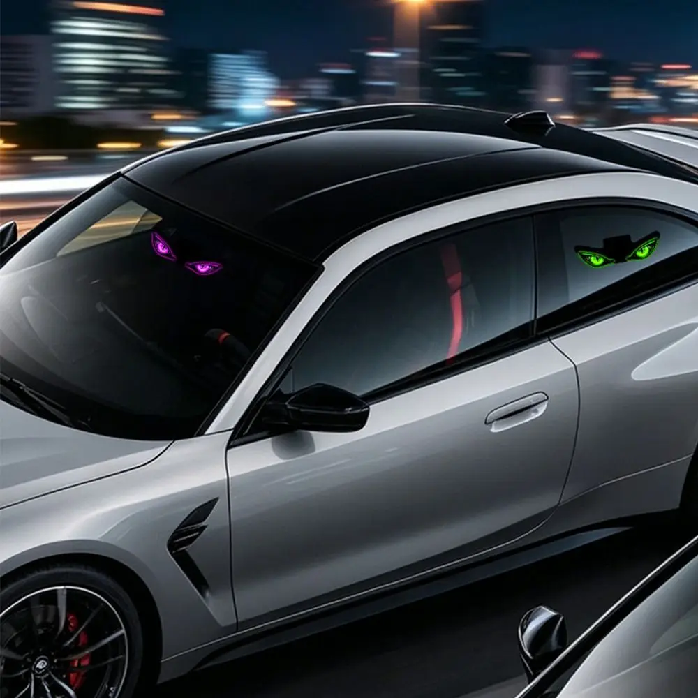 New Solar Devil Eyes Car Lights Suction Cup Vibration Lights on LED Car Light Dynamic Display Wireless Car Atmosphere Light