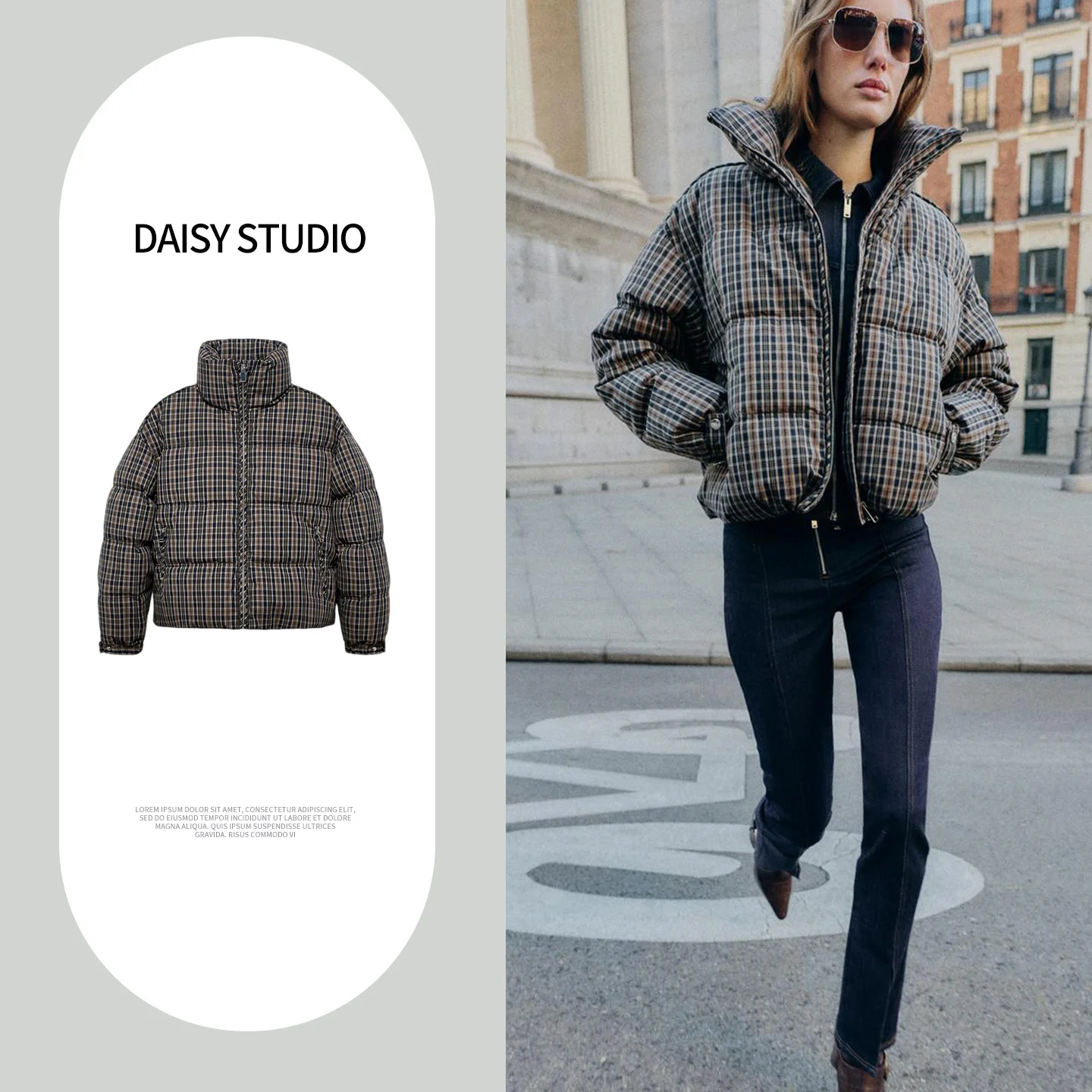 

Winter New Arrival Women's mat Sle Zipper Long Sve Stand Collar Plaid Cotton Jaet Coat Loose Fit Commute Friendly