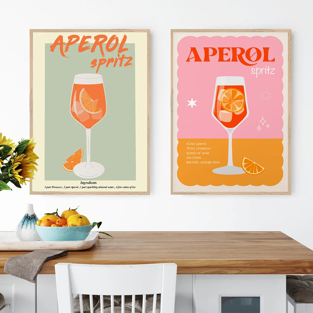 Nordic Retro Poster Aperol Spritz Cocktail Print Canvas Painting Minimalism Modern Colourful Wall Art Picture Kitchen Home Decor