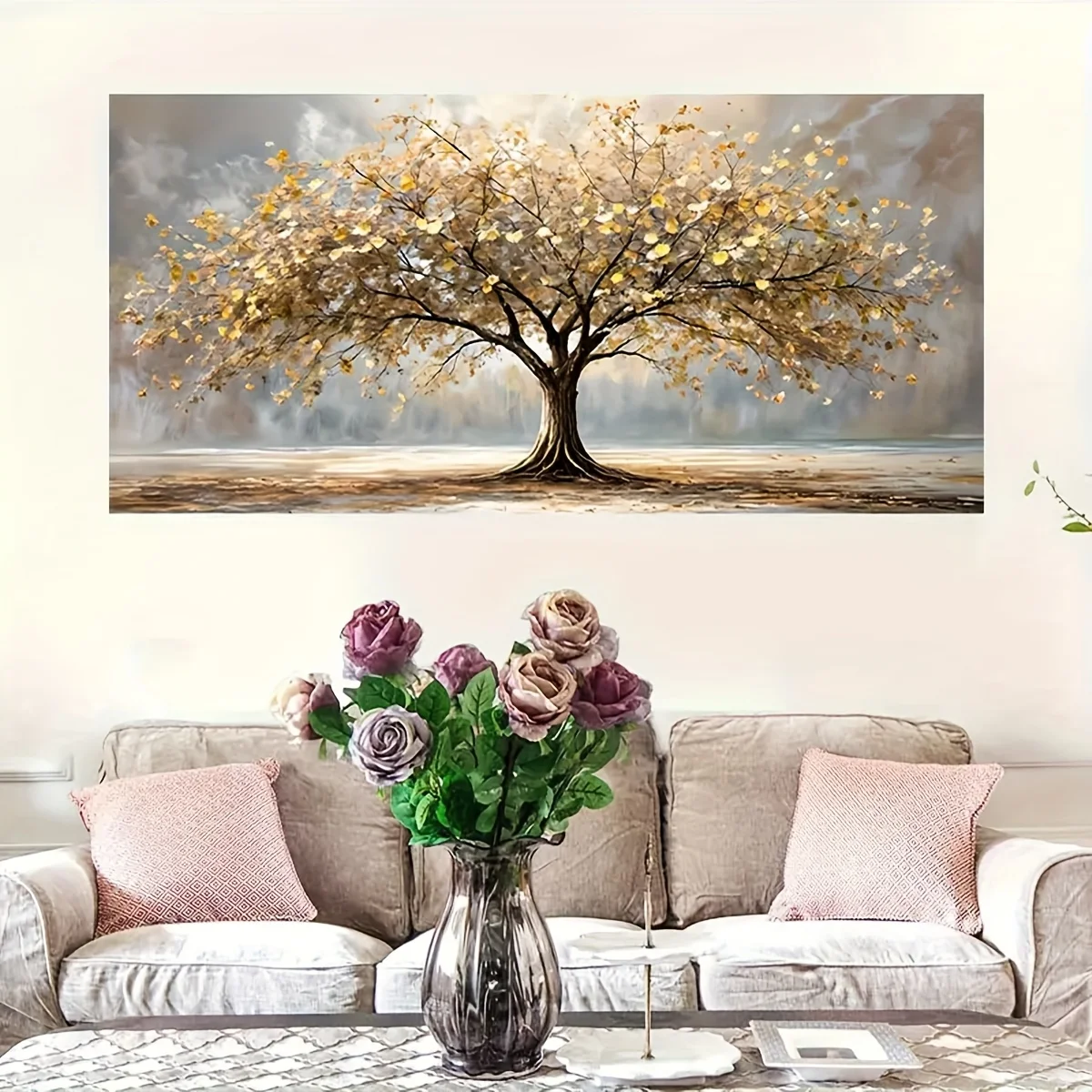 1pc Golden and Beige, Modern Living Room Home Decor, Tranquil Wall Art Elegant Wall Decoration Painting, Frameless