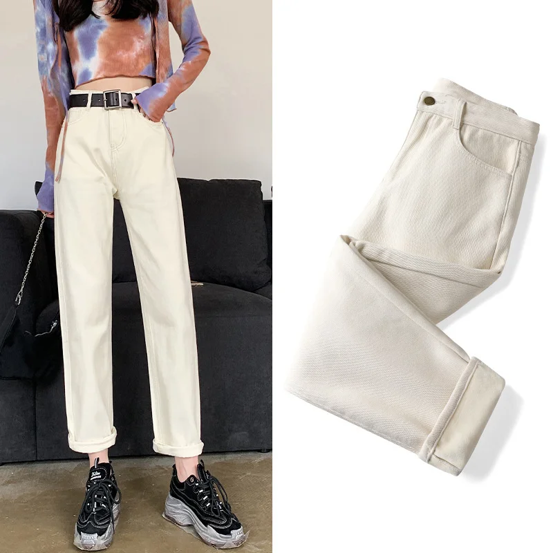 

jeans Greamy-white velvet straight plus women's autumn and winter 2023 new high-waisted thin wide-leg loose pants