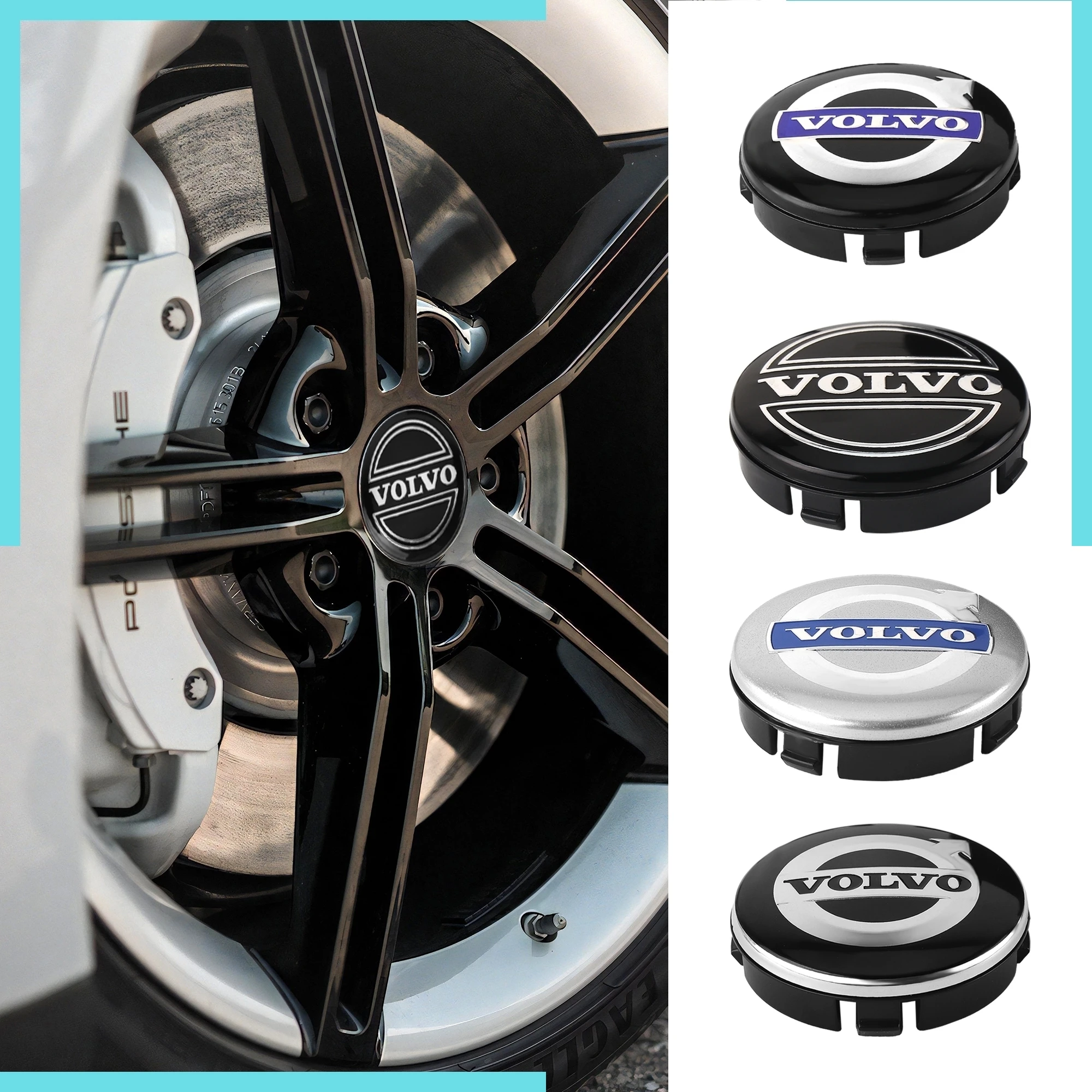 Juego de 4 Tapas Centrales para Ruedas de Coche de 56/60/64MM, Cubiertas con Emblema para Volvo T6 AWD C30 C40 C50 C70 S40 S60 S70 S80 S90 V40 V50 XC90