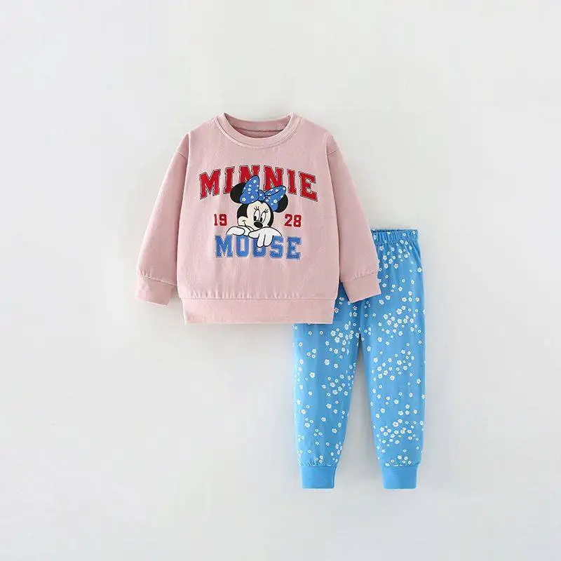 

Minnie Mouse Girls' Cartoon Two-piece Set 2026 Spring New American Style O-neck Long Sleeve Pullover Casual Loose Print Pants