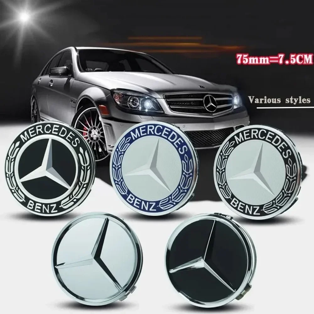 4pcs ABS 75mm Car Rims Hubcaps Wheel Center Caps For Mercedes Benz AMG C E S GLE CLC Class W204 W221 W205 W176 W177 Accessories