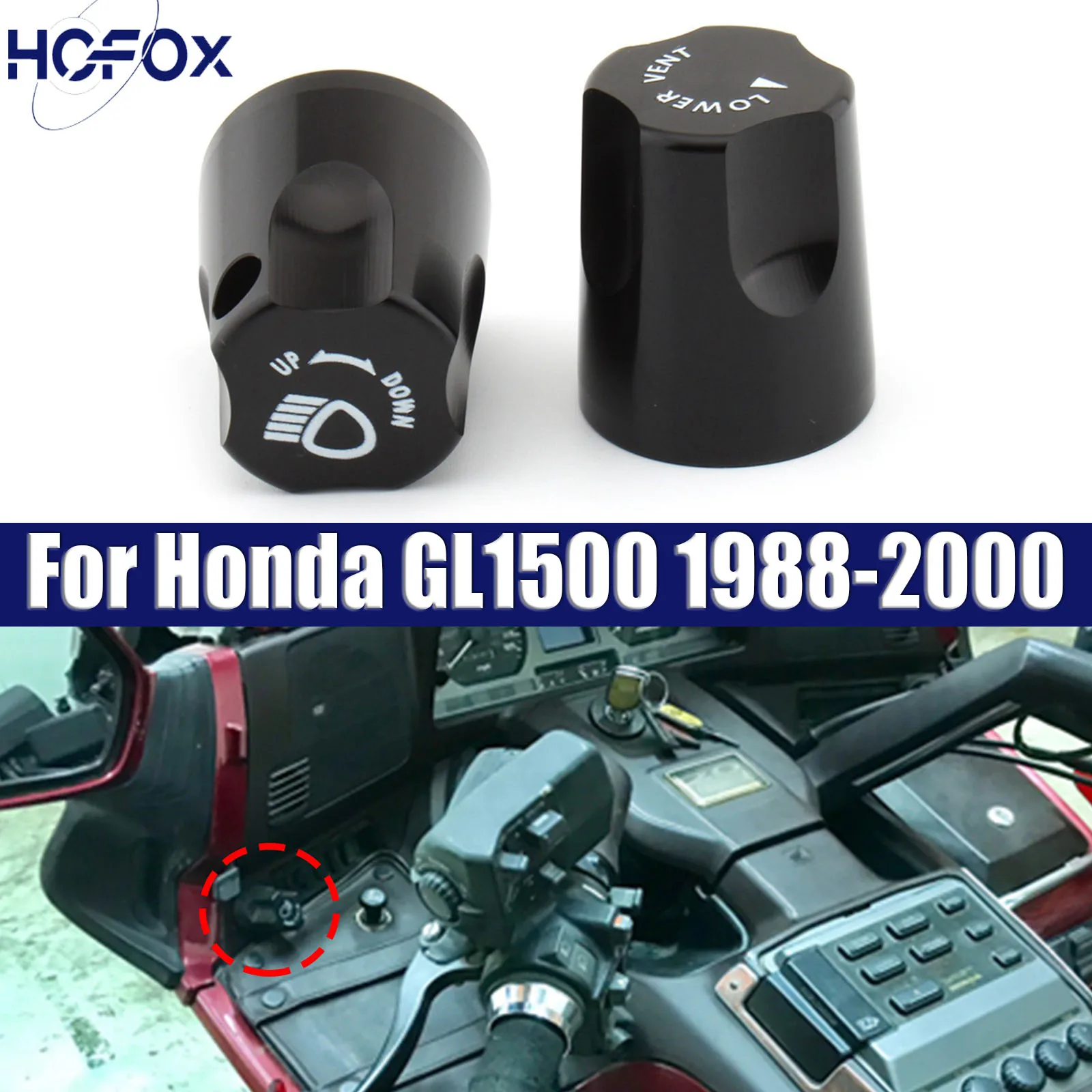 

Headlight Up/Down Adjustment KNOB Lamp Switch Covers Black For Honda GL1500 1988-2000