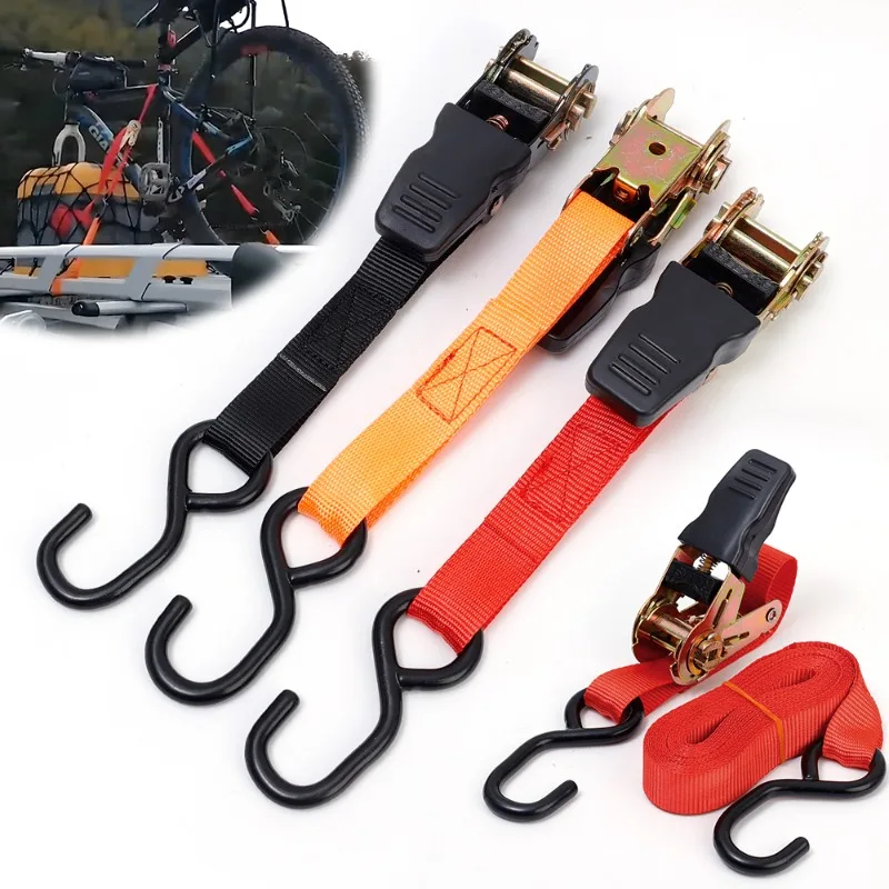 Car Cargo Strap Tie Ratchet Cargo Tensioner Truck Luggage Fixing Straps Heavy Duty Buckle Tightening Trailer Bike Lashing Tie