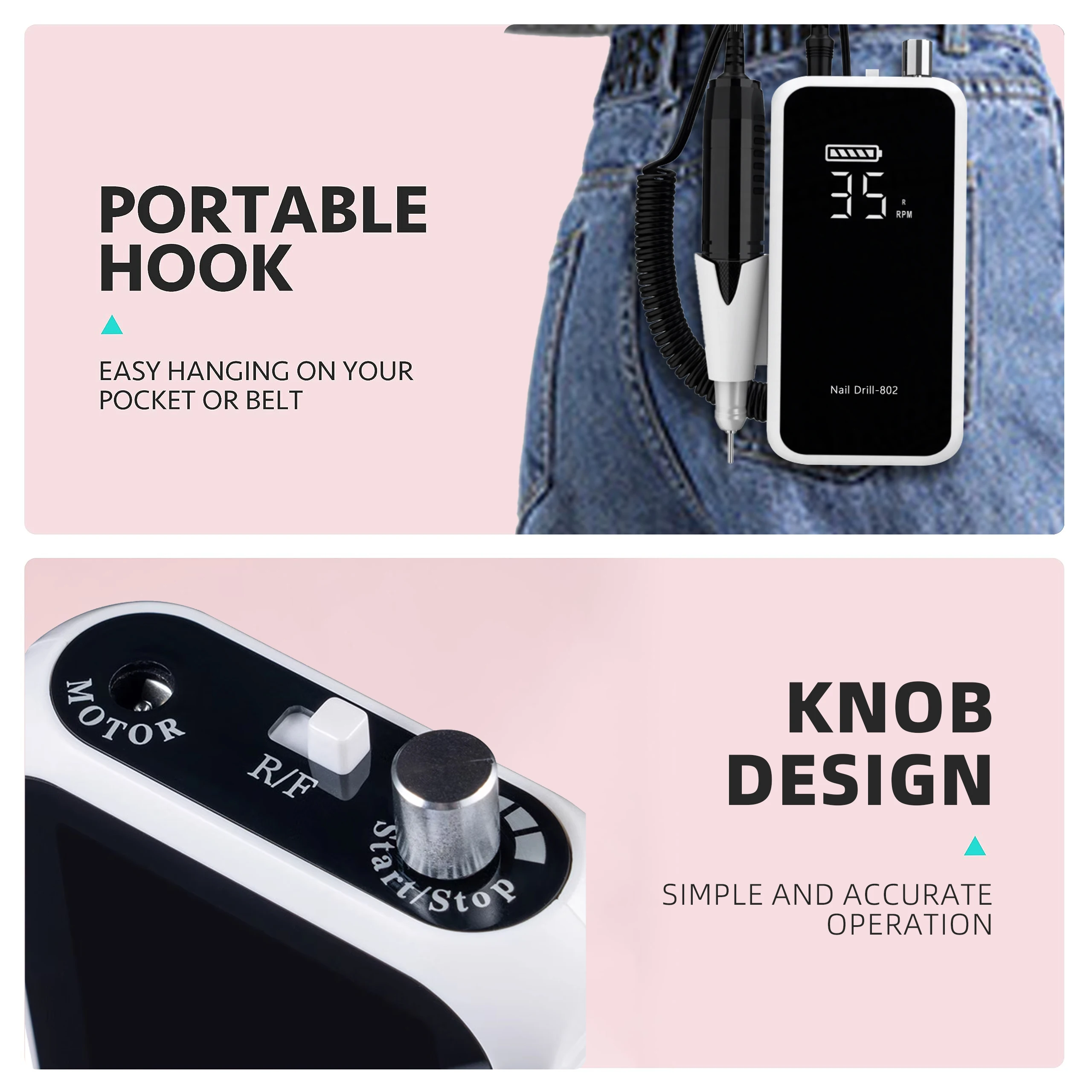 أداة تلميع احترافية لباديكير الأظافر آلة تلميع جل الأكريليك المحمولة مزيل 35000 دورة في الدقيقة مثقاب أظافر مع 6 مثقاب أظافر ب #4