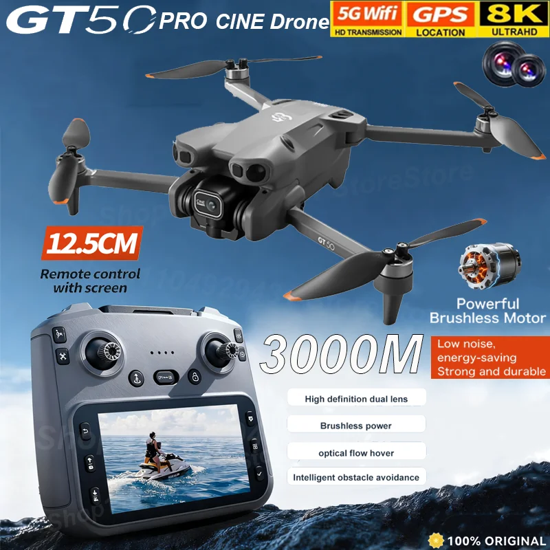 

НОВЫЙ GT50 PRO RC Дрон 8K HD Двойные камеры Wi-Fi GPS 20 минут Полет Аэрофотосъемка Квадрокоптер Пульт дистанционного управления БПЛА Игрушки для мальчиков Подарки