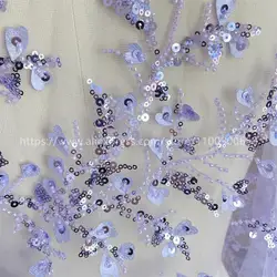 Light Purple Dusty  Green Sequin Bead Embroidery Wedding Dress Cloth DIY Sewing Fabric, 3D Lace Fabric