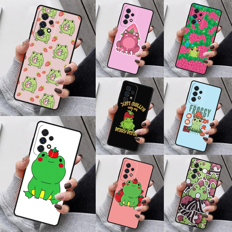 Cottagecore Fruit Aardbei Kikker Telefoon Hoesje Voor Samsung Galaxy S23 S23 S20 S20 S24 S22 Ultra Note20 S10 S9 Plus A40 A52 A13 A53