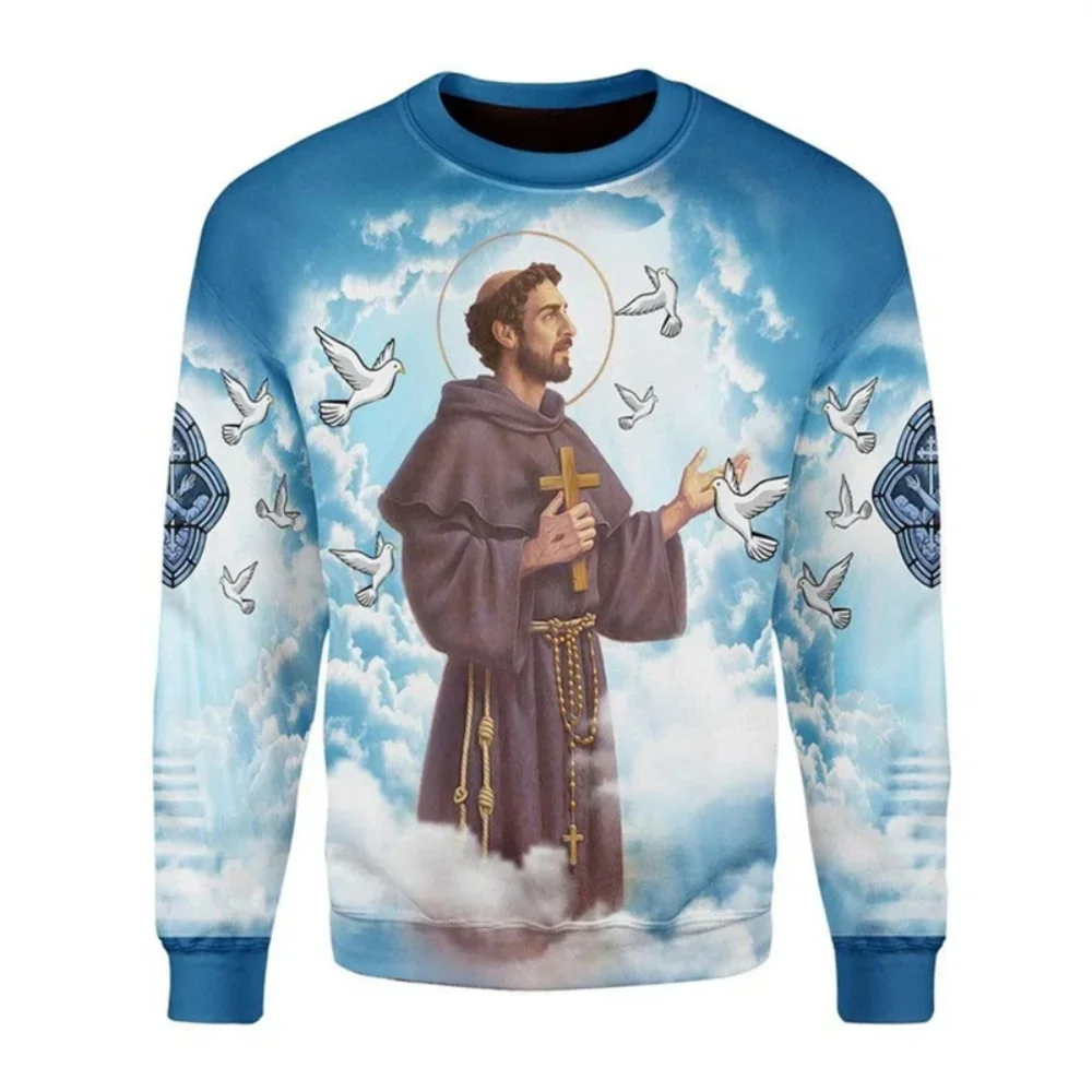Krippenszene Hässlicher Weihnachtspullover 3D-Druck Rundhalspullover Unisex Herren Damen Religiöser Weihnachtsfeiertag Party-Sweatshirt Geschenk – Detail 4