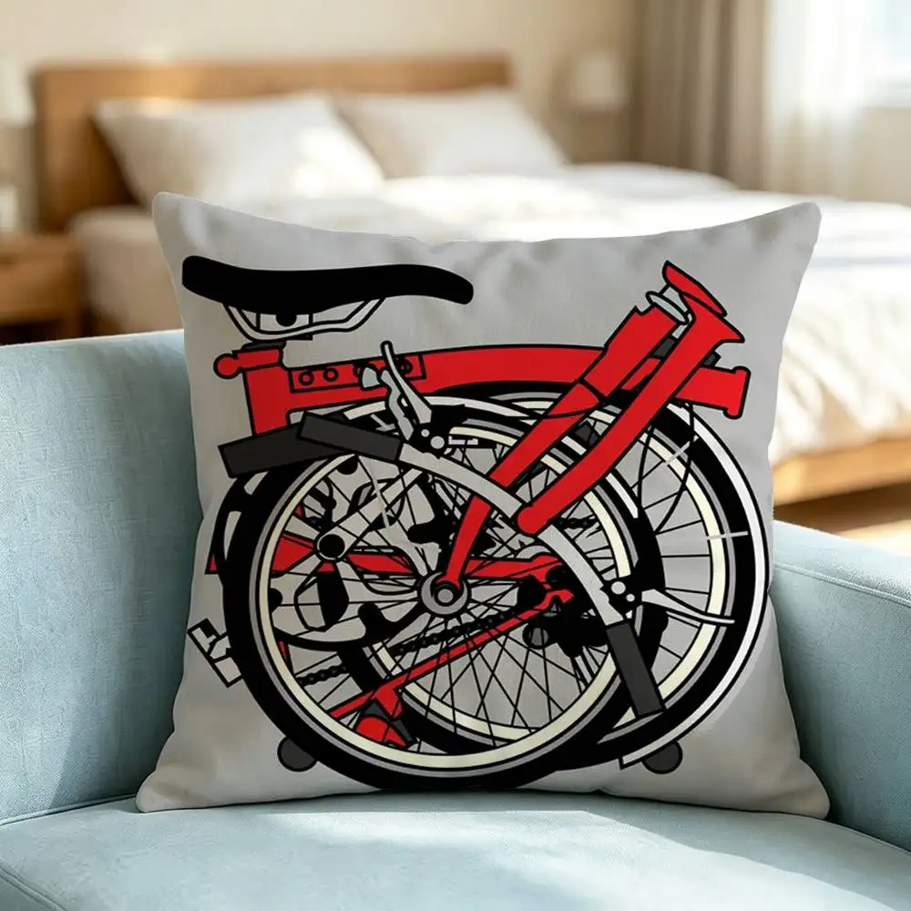 Brompton B-Bicycle-E  Square Double-Sided printed Pillow Case Bedroom Bedside Pillow Sofa Cushion Cover Gift
