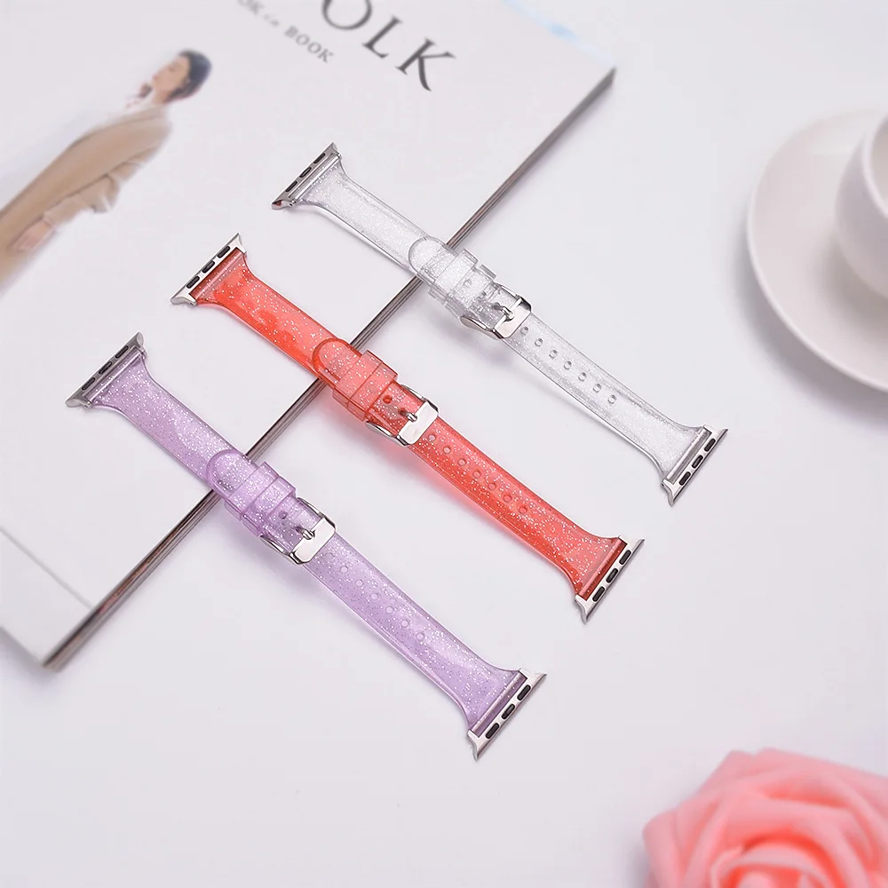 Slim Glitter strap For Apple Watch Band 44mm 40mm 41mm 42mm 45mm 49mm women Shiny bracelet iWatch Series Ultra 2 9 8 7 6 5 4 SE