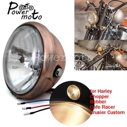 Motorcycle 12V 55W Old School Brown Headlight Glass Headlamp Vintage Running Light For Harley Chopper Bobber Cafe Racer Cruisers