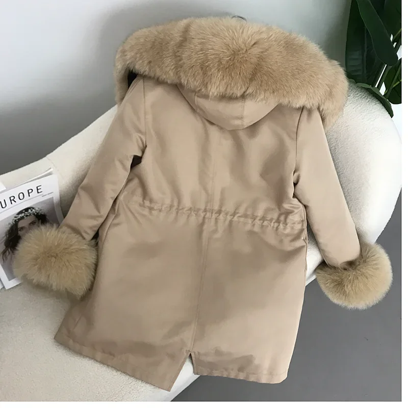 FURYOURSELF 2023 New Fashion Duck Down Liner Coat Rea Natural Fox Collar Hooded Winter Jacket Women Loose Long Parkas Detachable