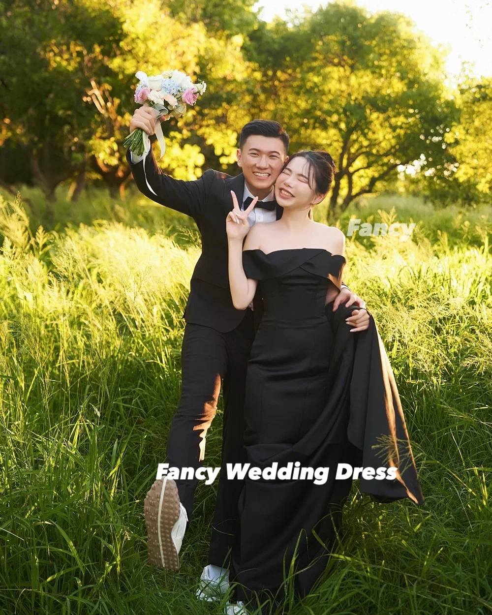 Fancy Simple Korea Off Shoulder Wedding Dress Photography Mermaid Elastic Satin Bridal Gown Back Corset Customized