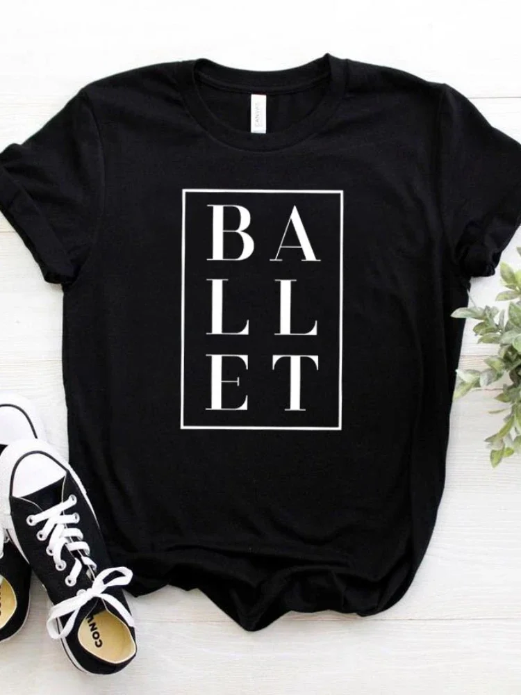 Women T Shirt Ballet Letters Print Tshirt Women Short Sleeve O Neck Loose T-shirt Ladies Causal Tee Shirt Clothes Tops